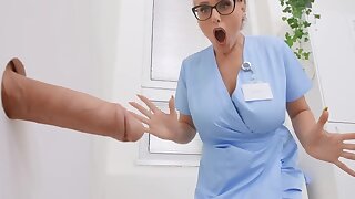 Nerdy mart nurse with big tits practices anal coition before shift